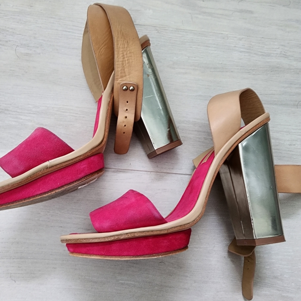 Pink Suede Block Heel Platform Sandals BCBG